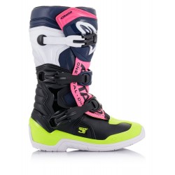 ALPINESTARS BOOTS TECH 3S YOUTH BLACK DARK BLUE PINK FLUO